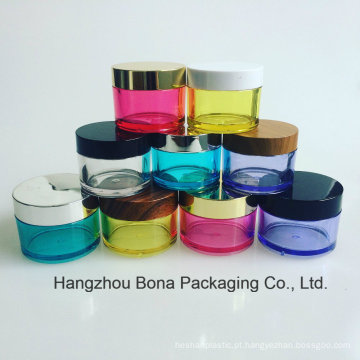 Frasco cosmético colorido de PETG com o frasco plástico do frasco de creme das tampas de bambu